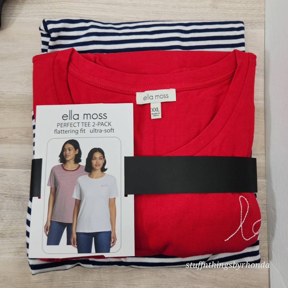 NWT Ladies Ella Moss Flattering Fit Ultra Soft Perfect Tee, 2 pack XXL